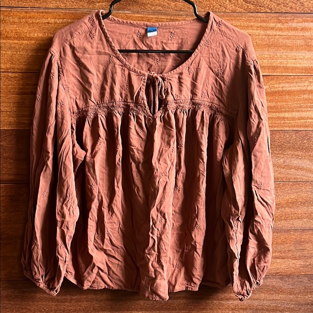 Old Navy Rust Brown Embroidered Peasant Blouse